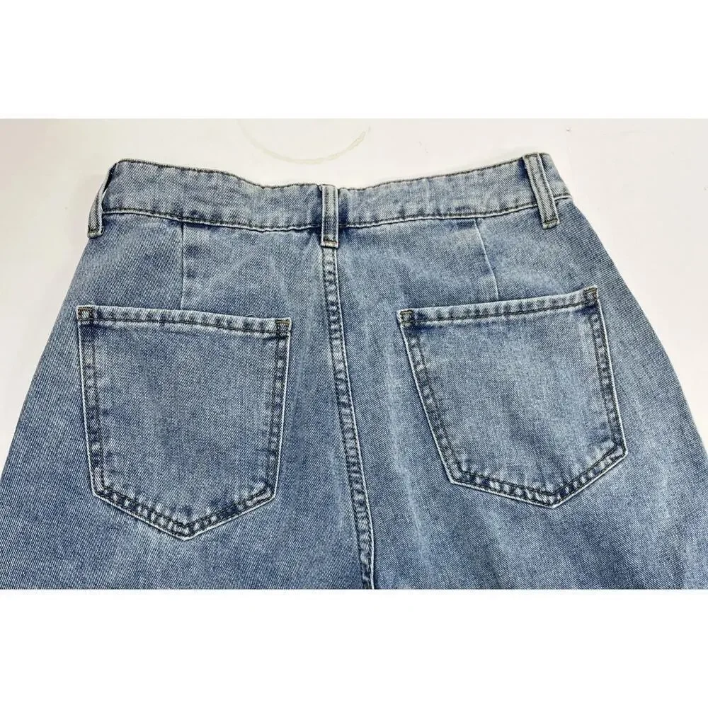 Cider Women's High Rise Pleated Wide Leg Jeans Size Small 26X28 Light wash 90s